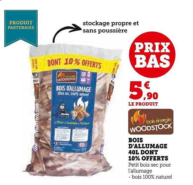 bois d'allumage 40l dont 10% offerts