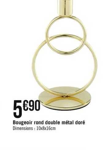 Bougeoir Rond Double Métal Doré