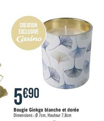 bougie ginkgo blanche et dorée
