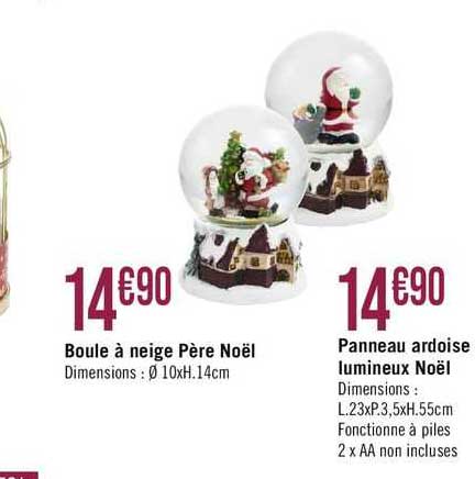boule à neige père noël, panneau ardoise lumineux noël