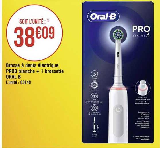brosse à dents électrique pro3 blanche + 1 brossette oral b