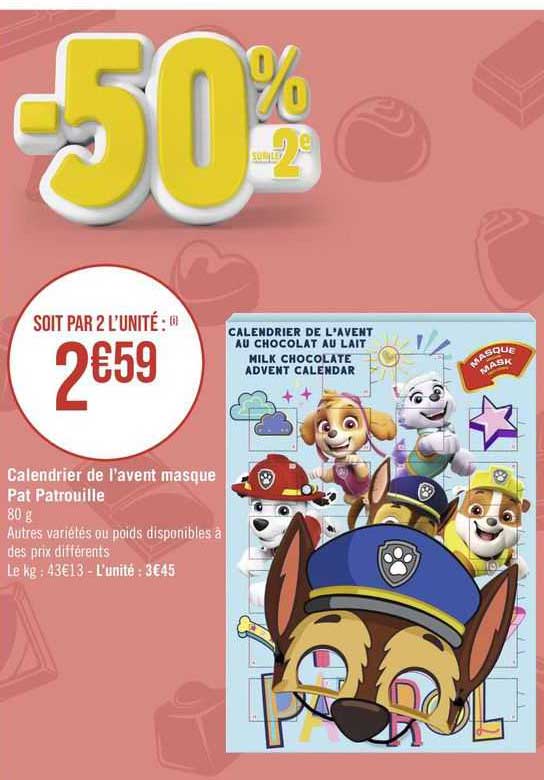 calendrier de l'avent masque pat patrouille