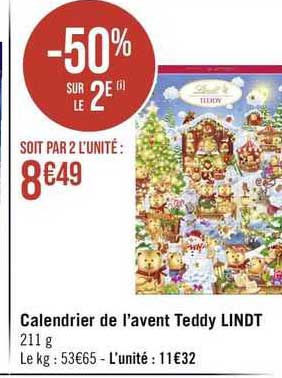 calendrier de l'avent teddy lindt