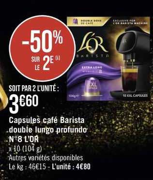 capsules café barista double lungo profundo n°8 l'or