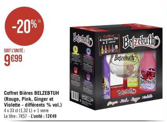 coffret bières belzebuth (rouge, pink, ginger et violette - différents % vol.)