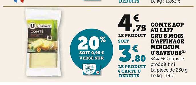 comte aop au lait cru 8 mois d'affinage minimum u saveurs