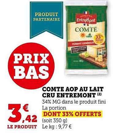 comte aop au lait cru entre mont
