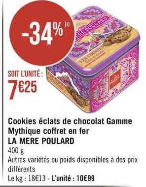 cookies éclats de chocolat gamme mythique coffret en fer la mère poulard