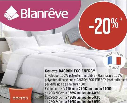 Couette Dacron éco Energy Blanrêve