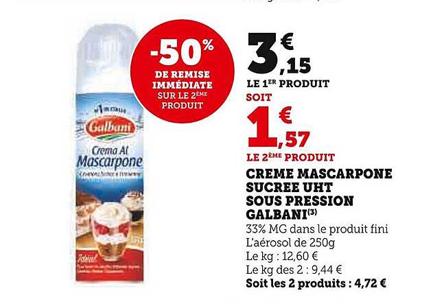 crème mascarpone sucrée uht sous pression galbani