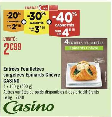 entrées feuilletées surgelées épinards chèvre casino