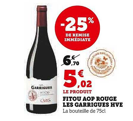 fitou aop rouge les garrigues hve