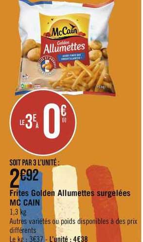 frites golden allumettes surgelées mc cain
