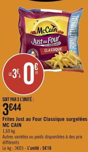 frites just au four classique surgelées mc cain
