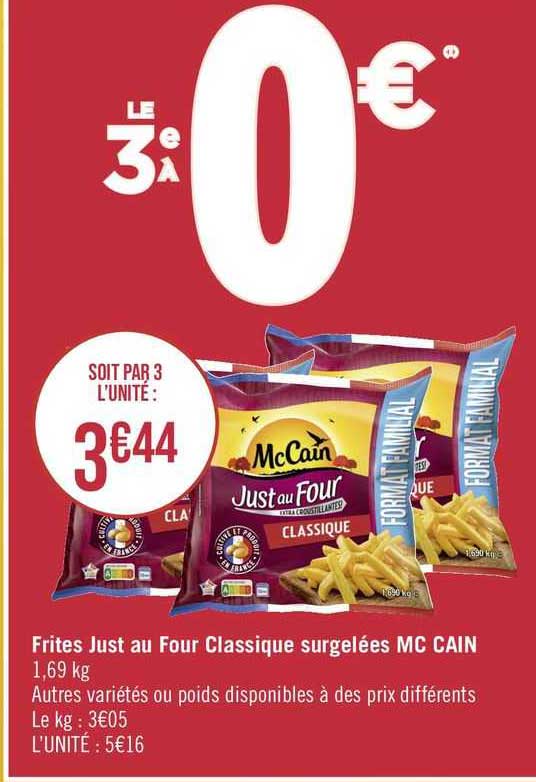 frites just au four classique surgelées mc cain