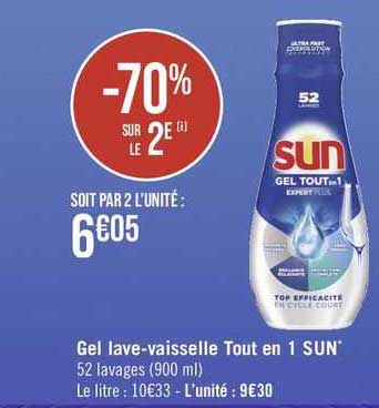 gel lave-vaisselle tout en 1 sun