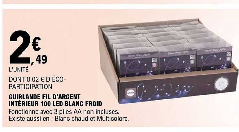 guirlande fil d'argent intérieur 100 led blanc froid