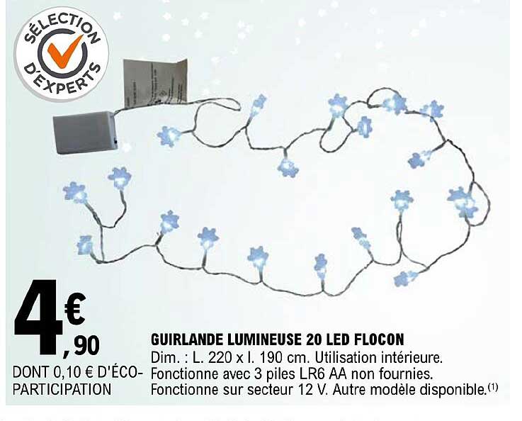 guirlande lumineuse 20 led flocon