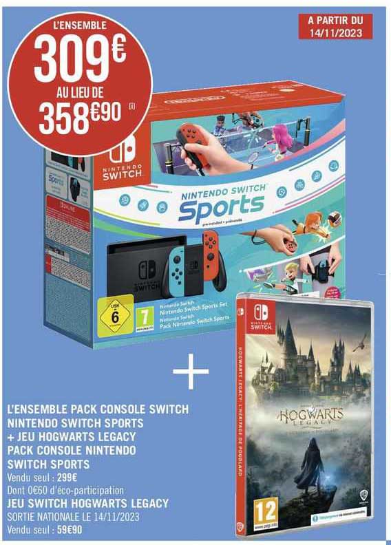 l'ensemble pack console switch nintendo switch sports + jeu hogwarts legacy switch sports jeu switch hogwarts legacy