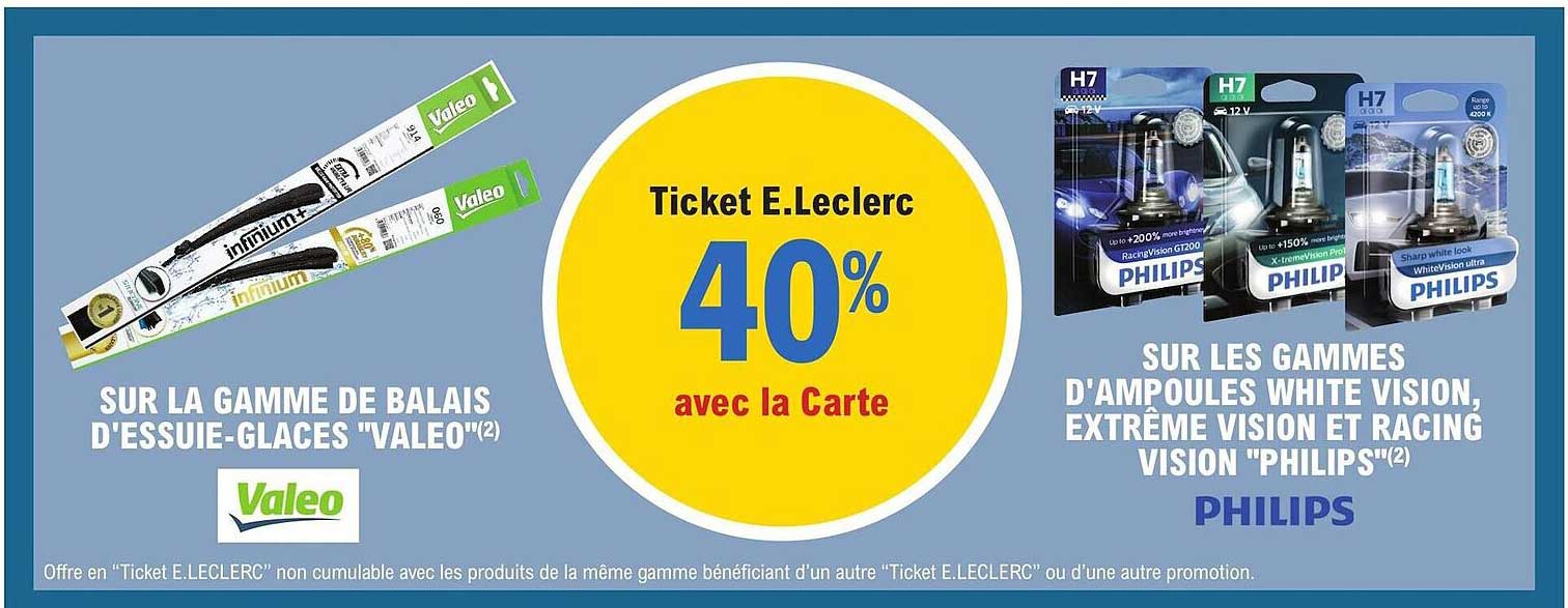 la gamme de balais d'essuie-glaces "valéo", les gammes d'ampoules white vision, extrême vision et racing visioni "philips"