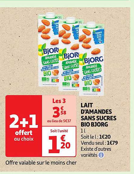 lait d'amandes sans sucres bio bjorg