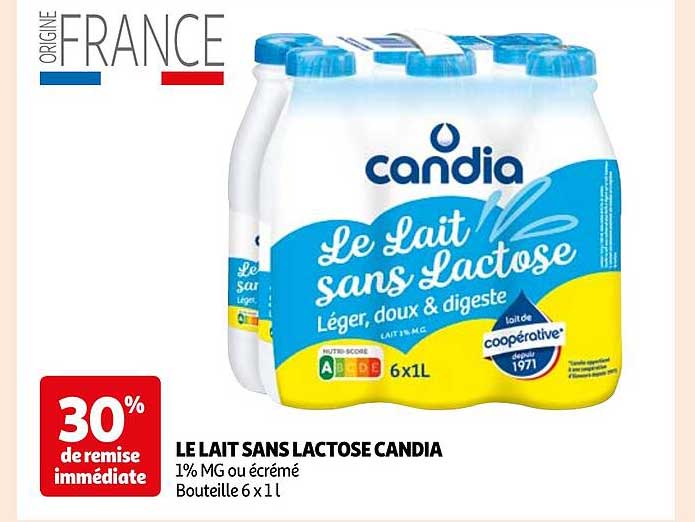 le lait sans lactose candia