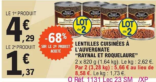 lentilles cuisinées à l'auvergnate "raynal et roquelaure"