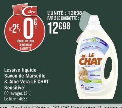 Lessive Liquide Savon De Marseille & Aloé Véra Le Chat Sensitive