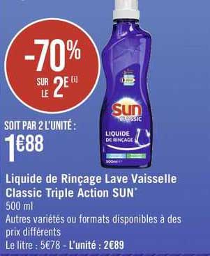 liquide de rinçage lave vaisselle classic triple action sun