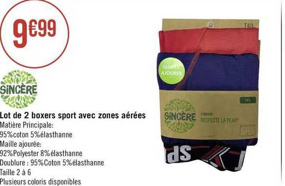 lot de 2 boxers sport avec zones aérées sincère
