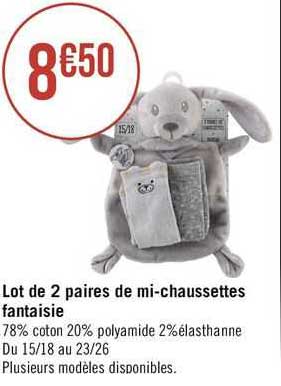lot de 2 paires de mi-chaussettes fantaisie