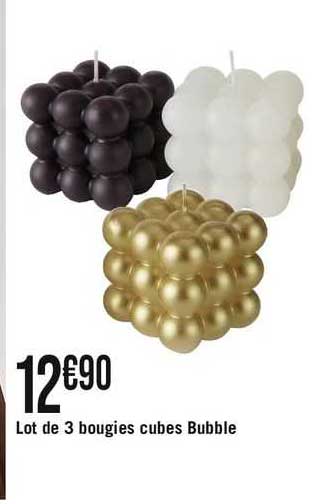 lot de 3 bougies cubes bubble