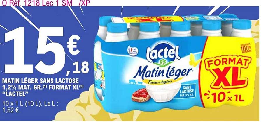 matin léger sans lactose 1,2% mat.gr. format xl "lactel"