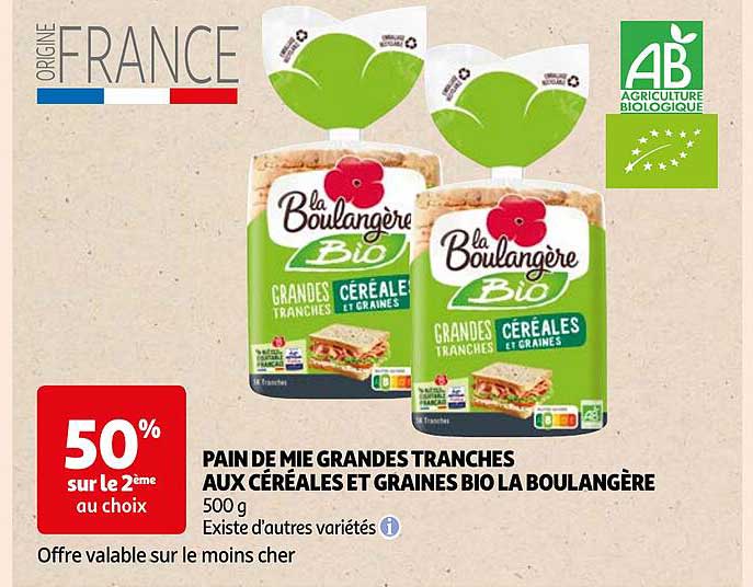 pain de mie grandes tranches aux céréales et graines bio la boulangère