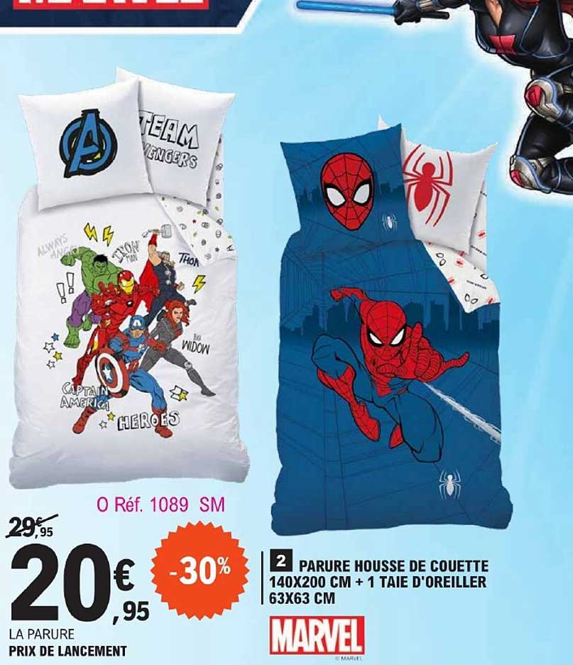 parure housse de couette 140 x 200 cm + 1 taie d'oreiller 63 x 63 cm marvel