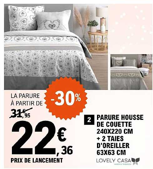 parure housse de couette 240 x 220 cm + 2 taies d'oreiller 63 x 63 cm