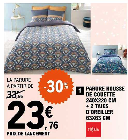 parure housse de couette 240 x 220 cm + 2 taies d'oreiller 63 x  63 cm tissaia