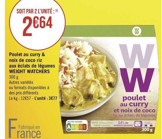 poulet au curry & noix de coco riz aux éclats de légumes weight watchers
