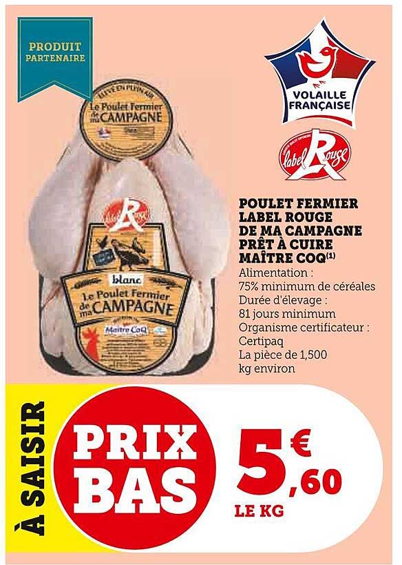 poulet fermier label rouge de ma campagne prêt à cuire maître coq