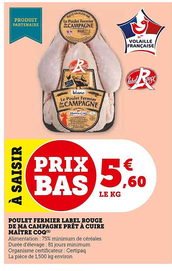 poulet fermier label rouge de ma campagne prêt à cuire maître coq