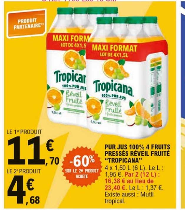 pur jus 100% 4 fruits pressés réveil fruité "tropicana"