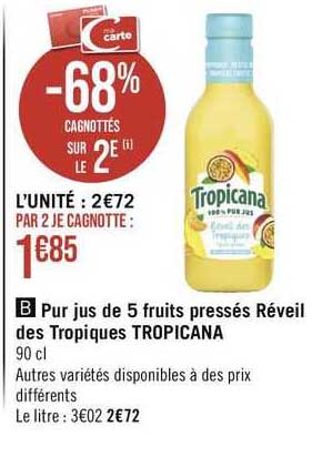 pur jus de 5 fruits pressés réveil des tropiques tropicana
