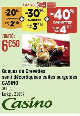 queues de crevettes semi décortiquées cuites surgelées casino