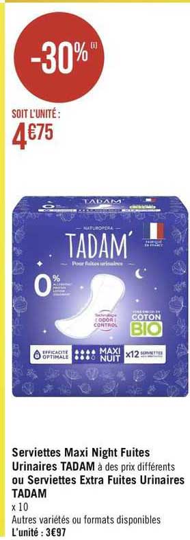 serviettes maxi night fuites urinaires tadam ou serviettes extra fuites urinaires tadam