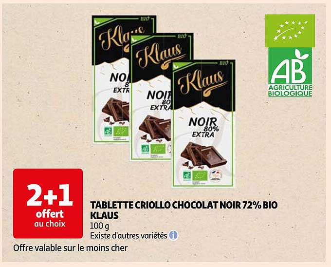 Tablette Criollo Chocolat Noir 72% Bio Klaus