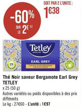 thé noir saveur bergamote earl grey tetley