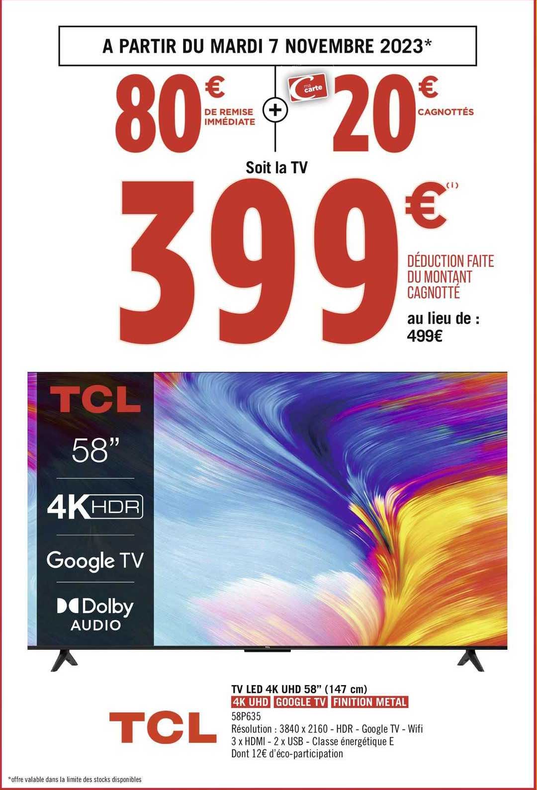 Tv Led 4k Uhd 58" (147 Cm) Tcl