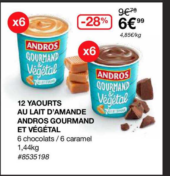 12 yaourts au lait d'amande andros gourmand et végétal