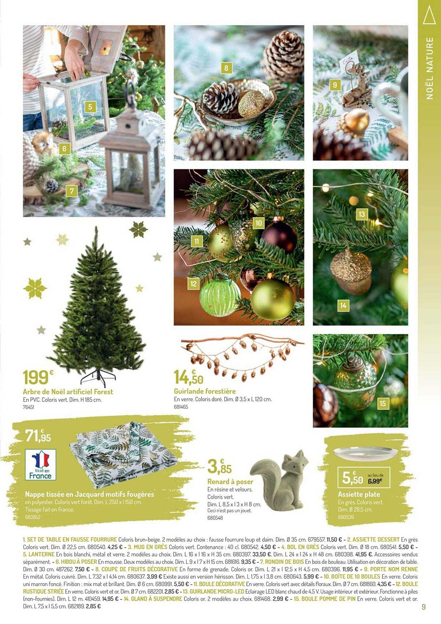 arbre de noël artificiel forest, guirlande forestière, renard à poser