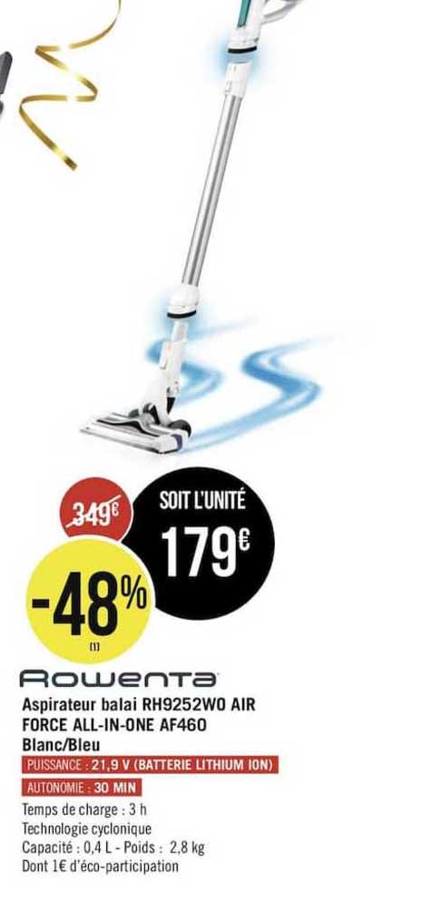 aspirateur balai rh9252wo air force all in one af460 blanc-bleu rowenta